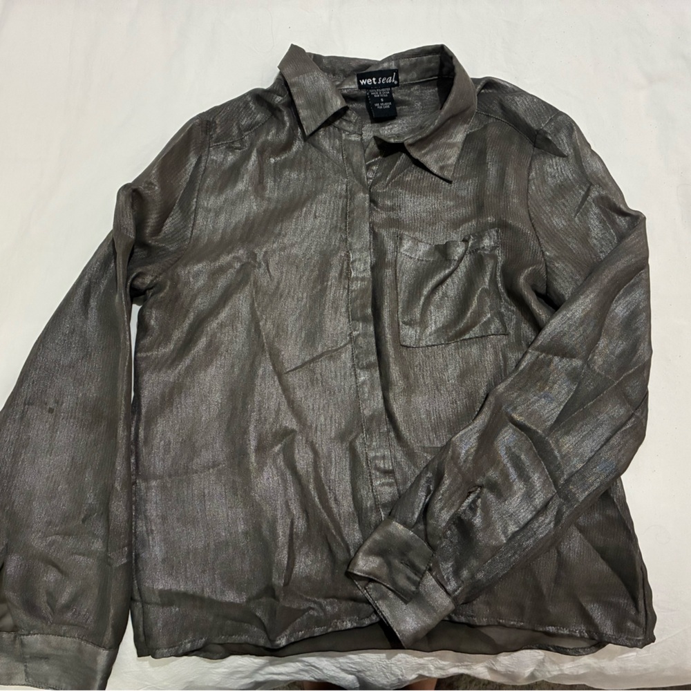 Wet Seal Silver Shimmer Going Out Blouse Size S Party Night Out